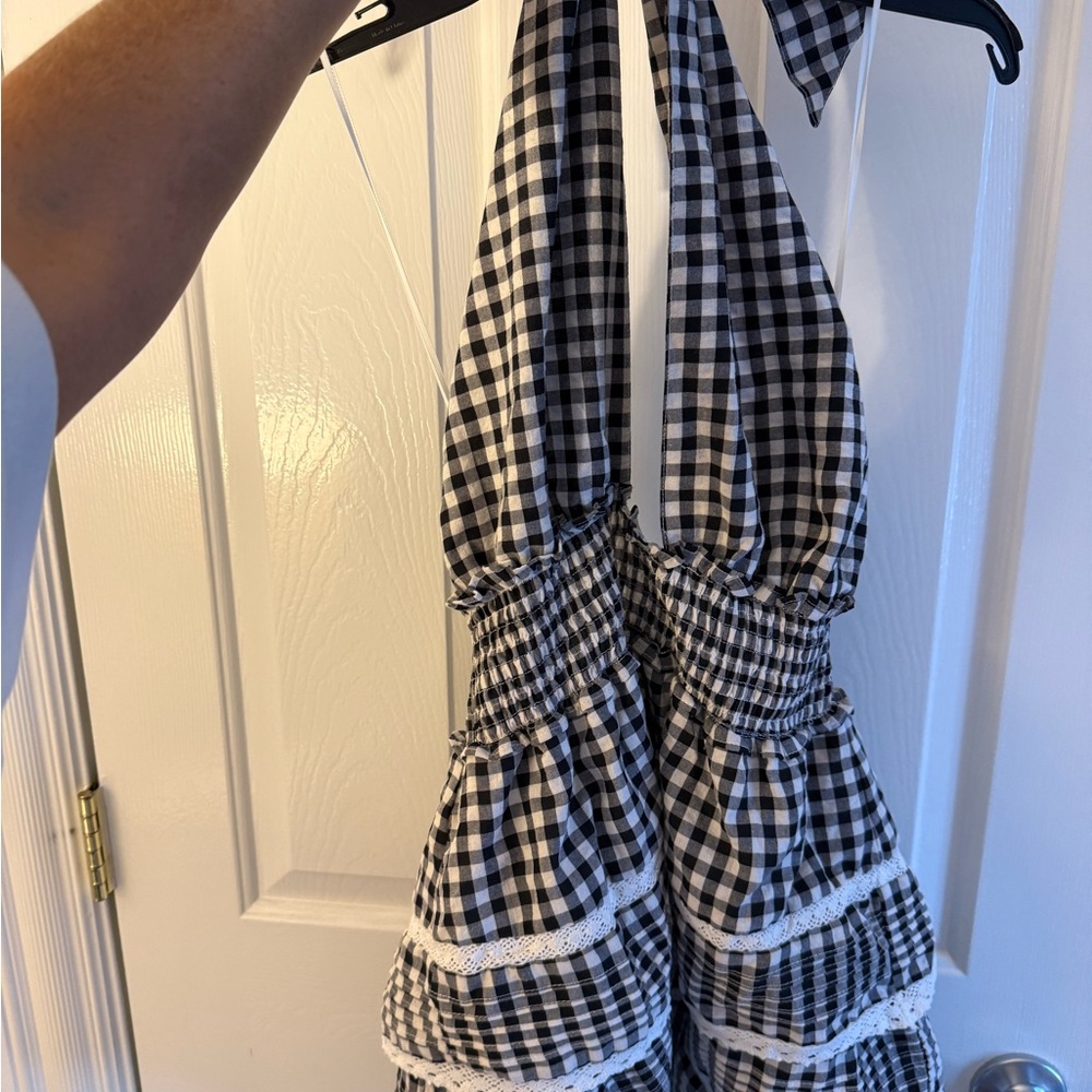 Black and White Gingham Halter Romper